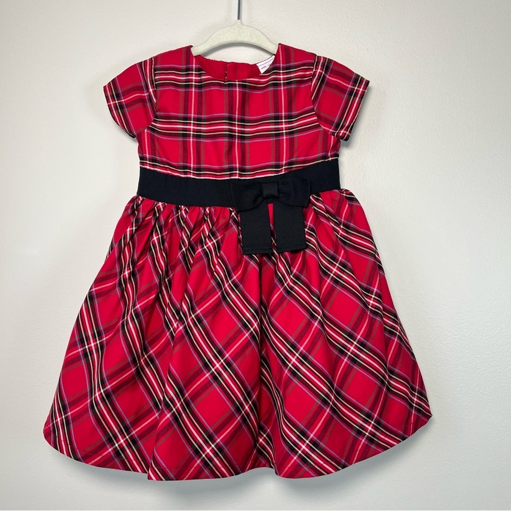 Carters Baby Girl 9M Red Tartan Plaid Dress Black Bow Waistband Tulle UnderSkirt - Picture 3 of 10